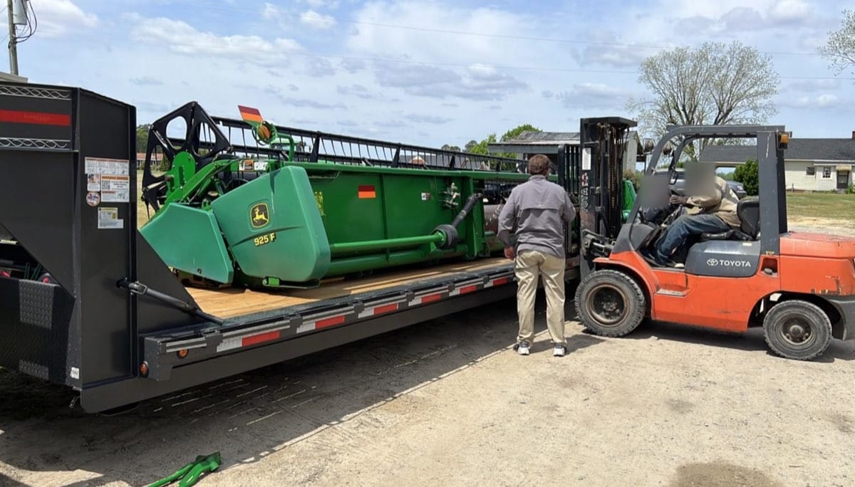 John Deere 925F Header — Forklift Loading — Odesa, Ukraine
